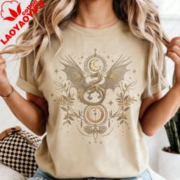 Celestial Dragon Moon Phase T-Shirt Witchy Boho Floral Tee Gothic Style Women Fashion Casual Tshirt Retro Design Printed Tops
