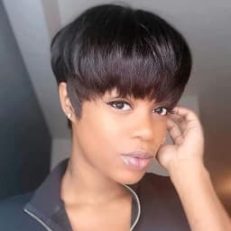 Short Pixie cut Wig for Women Human Hair Layered Design with Bangs Straight Style 6 Inch Full Machine Made Wig