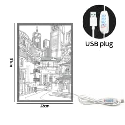 LED Beautiful City Night View Table Light Painting,HD Picture Narrow Bezel USB Plug Dimming Romantic Home Decorations Night Lamp