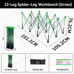 Heavy Duty Spider Workbench 3500kg Max, Folding Stand Bag, Quick Setup No Tool, Woodworking Garage Support 4 6 8 10 12 15 Legs