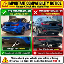 For BMW 3 Series G20 G21 2019-2022 320i 320d 330i 330e OEM Style Exhaust Tip Cover Tailpipe Trim Round Outlet