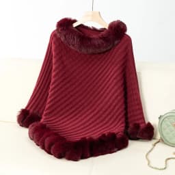 New In Winter Solid Color Fur Collar Pullover Shawl Women Fashion Thick Warm Knitted Poncho Casual Luxury Cape Outerwears