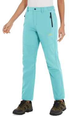 TACVASEN Womens Winter Waterproof pants Fleece Lined Softshell Trousers With Zipper Pockets Thermal Cargo Outdoor Ski Pants