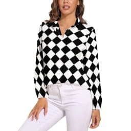 Black Checkerboard Blouse Classic Black and White Checker Office Print Blouses Women Autumn Oversize Long Sleeve Casual Shirts