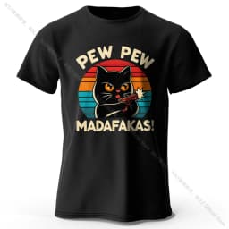 Cute Hand-Drawn Cat Doodle Print 100% Cotton T-Shirt, Ultra Soft Round Neck Short Sleeve Tee for Men & Women