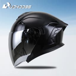 715-Motorcycle Dual Visor Flip-Up Modular Full-Face Helmet Anti-Fog Street Bike Racing Helmet for Women and Men Retro 3/4 Helmet