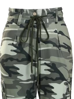Camouflage Print Drawstring Pocket Design Cargo Pants Women High Waist Cargo Slim Pencil Pants Harem Jogger Trousers Sweatpants
