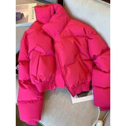 Elegant Pink Short Cotton Jacket Women's plus Size Bread Coat Winter New Style Commute Straight Tube Long Sleeve Zipper Pure ...