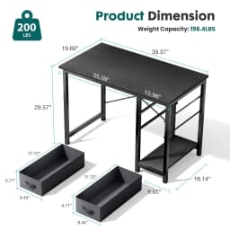 JHK 47IN Computer Desk with 2 Drawers For Study Office Gaming Wood Table with Adjustable Position Drawers Modern Work Table