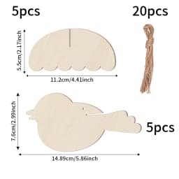 YOMDID 5pcs Unfinished Wooden Ornaments - Blank Wooden Bird Hanging Decorations, Colorful Painted Design (with Hemp Rope)