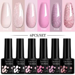LILYCUTE 6Pcs 7ML Gel DIY Nails Polish Set Bright Pink Nail Charms Soak Off UV LED Gel Varnish Nail Art Design Accessories