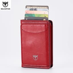 Bullcaptain Credit Card Holder Men Wallet RFID Blocking Protected Aluminium Box Leather Wallets with Money Clip Card Holder