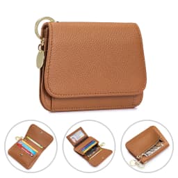 Slim Wallet for Women RFID Blocking Genuine Leather Ladies Keychain Wallet with Zipper Coin Pocket ID Window