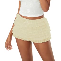 Women's Summer Ruffled Frilly Shorts Solid Color Multi-Layer Mesh Short Pants Sweet Cute Bloomers