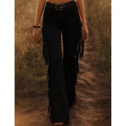 2026 Fashion Commuting Solid Color Pants Women's Spring Elegant Slim Tassel Deer Velvet Flared Trousers Retro Versatile Pants