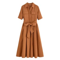 HH Women Summer Lapel Short Sleeve Pocket Single-Breasted Belt Decorate Midi Dress Female Fashion Shirt Style Pleated Dress