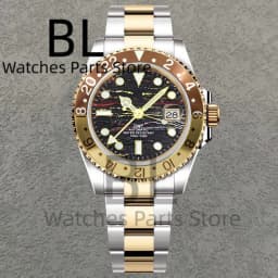 BLIGER Top Brand Luxury 40MM Full Gold Automatic Watch Sapphire Glass Waterproof Tiger-Eye Pattern Doulbe End Link Braclelet
