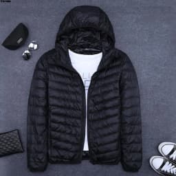 Men's Short Hooded Ultra-Thin Cotton Jacket Lightweight Fashionable Versatile Winter Outerwear Slim Fit Style Regular Length