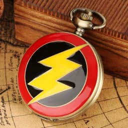 Red Bronze Graphic Yellow Flash Lightning Quartz Pocket Watch Anime Necklace Harajuku Clock Chain Cosplay Antique Gifts for Men