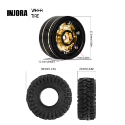 INJORA Black Coating Brass 1.0" Beadlock Wheel Tires Set for 1/24 1/18 RC Crawler Car Axial SCX24 AX24 TRX4M FCX24