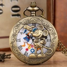 Bronze Anime Clock Comic Cartoon Quartz Pocket Watch  Pendant FOB with 80cm Necklace/30cm Waist Hook Chain Antique Clock for Men