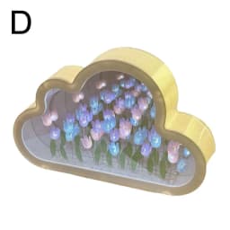 DIY Cloud Mirror Tulip Lamp Night Light Girl Bedroom Ornaments Photo Frame Handmade Glass Bedside Sleep Light Christmas Gifts 