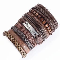 Black Handmade 10 Pcs/set Design Men Bracelets Male Women Leather Bracelets Men Bangle Wholesale Jewelry