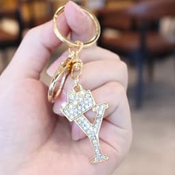 26 Initial Letter Rhinestone Keychain For Women Charm Crystal Crown Gold Plated Key Ring Bag Car Key Chains DIY Accessoreis