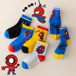 5 Pairs Children's Socks Kawaii Soft Anime Spider Socks Kids Boys Socks MiddleTube Cartoon Baby Socks 1-12 Years For Gift