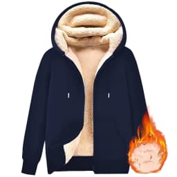 Trendy Sweatshirt Coat Front Pockets Warm Zipper Lamb Wool Jacket Men and Woman Winter Pure Color Plush Lined Cardigan Hoodie
