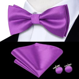 Purple Lilac Lavender Pansy Violet Silk Mens Bow Tie Hanky Cuffs Set Pre-tied Butterfly Knot Bowtie for Male Wedding Business