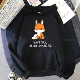 Cute I Don't Give A Fox Cute Animal Kawaii Hoodie Loose Fleece Pullover Hip Hop Hoodies Streetwear Cartoon Women Men Sweatshirts