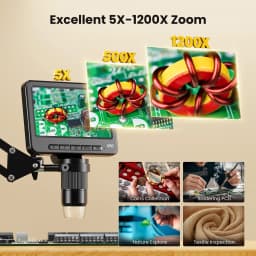 5 Inch Flexible Stand Digital Microscope 8 LED Lights Photo Video Recording PC Connect 1000X Magnification for Coin Inspection S