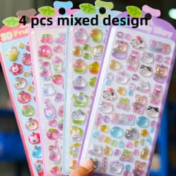 1 pc/4 pcs Cartoon Fruit Diary Drop 3D Relief Stickers Scrapbooking DIY Journaling Stationery Diary Decor School Cute Stickers