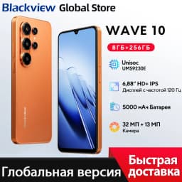 Blackview WAVE 10 Smartphone 6.88 HD+ 120Hz IPS Display Octa-Core 8GB 128GB 32Mp Camera 5000mAh 3 Card Slot Android 16 Cellphone