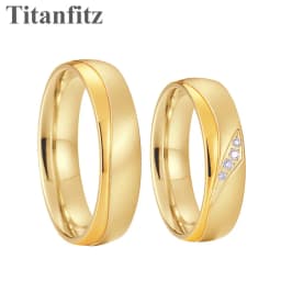 Eternity Promise Couple Wedding Rings For Men And Women Love Bands Alliance Cubic Zirconia 18k Gold Plated Titanium Jewelry