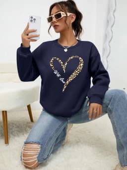 Leopard Wild Heart Pattern Print Female Sweatshirt Street Fur-Liner Pullovers Hipster Clothing All-Match Crewneck Tracksuit