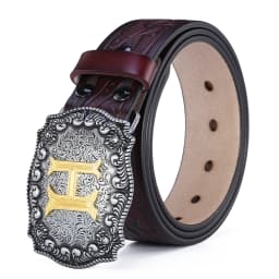 Western Belt Men Genuine Leather Belts for Men Women Cowboy Cowgirl Big Letters Buckle Gold Male Belts Long Black Brown Quality
