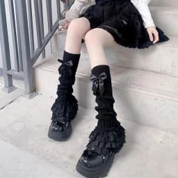 Cute Lace Flared Knitted Long Legs Warmers Y2K Leg Stockings White Harajuku Socks White Foot Cover Lolita Over Knee Leg Warmer