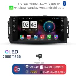 2000*1200 7" IPS Carplay Auto Android 13.0 DVD Player GPS WIFI Bluetooth Radio For Jeep Compass Commander Wrangler Chrysler 300C