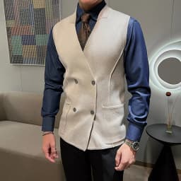 Men 2025 Autumn Winter New Double-breasted Knitted Vest Male V-neck Sleeveless Coats Mens Solid Color Sweater Waistcoat M22