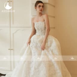 Aedmgh A-Line Romantic Wedding Dresses Strapless Backless Vestido De Novia Lace Appliques Glamorous Custom Made Bridal Gown
