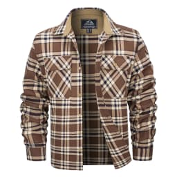 MAGCOMSEN Men's Cotton Flannel Shacket Plaid Shirt Long Sleeve Corduroy Collar 2 Chest Pockets Casual Work Overshirt Outdoor