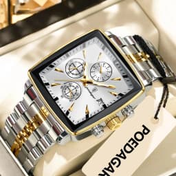 POEDAGAR Fashion Square Men Clock Luminous Waterproof Chronograph Date Men's Watches Stainless Steel Quartz Man Wristwatch Reloj