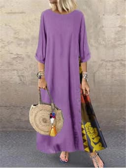 Women Vintage Print Patchwork Maxi Dress Boho 3/4 Sleeve Oversized Long Dress Casual Harajuku O Neck Loose Dress Elegant Robe