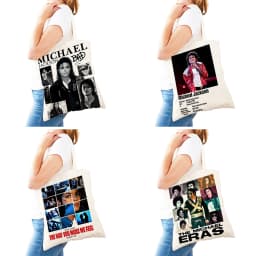 Michael Jackson Lady Shopping Bags Double Print Super Star Women Shopper Tote Bag Lightweight Album Girl Shop Satchel
