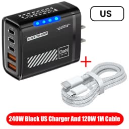 5 IN 1 GaN Desktop Charger For IPhone17 16Pro Laptop Samsung 240W Fast Charging Adapter USB C To Type-C Cable 3PD 2USB Charger