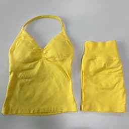 No Logo 2 Pieces Sports Set Women Backless Tank Tops High Waist Scrunch Seamless Shorts Gym Set Sportswear Workout Set Yoga