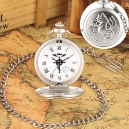 Simple Fullmetal Alchemist Quartz Silver Pocket Watch Edward Elric Anime Clock Design Pendant Cosplay Fans Necklace Chain Gifts