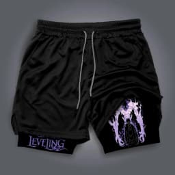 Solo Leveling 2026 New Hot Anime Red Cotton Shorts Men Women Orange Character Blue Glow Scouting Legion Text Black Lining 2025